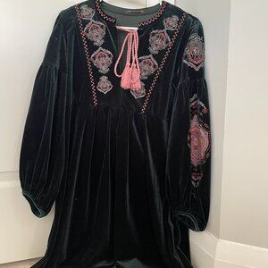Zara Velvet Embroidered Mini Dress